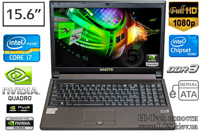 на фото: ноутбук XNote P150SM-A и его конфигурация